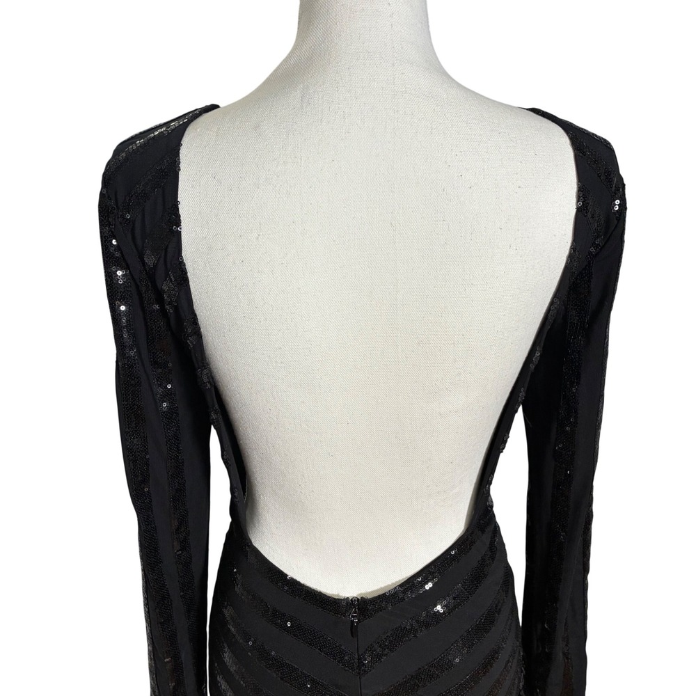 House of CB Sequin Mini Dress Womens XS Black Cutout Open Back Long Sleeve - Picture 6 of 15